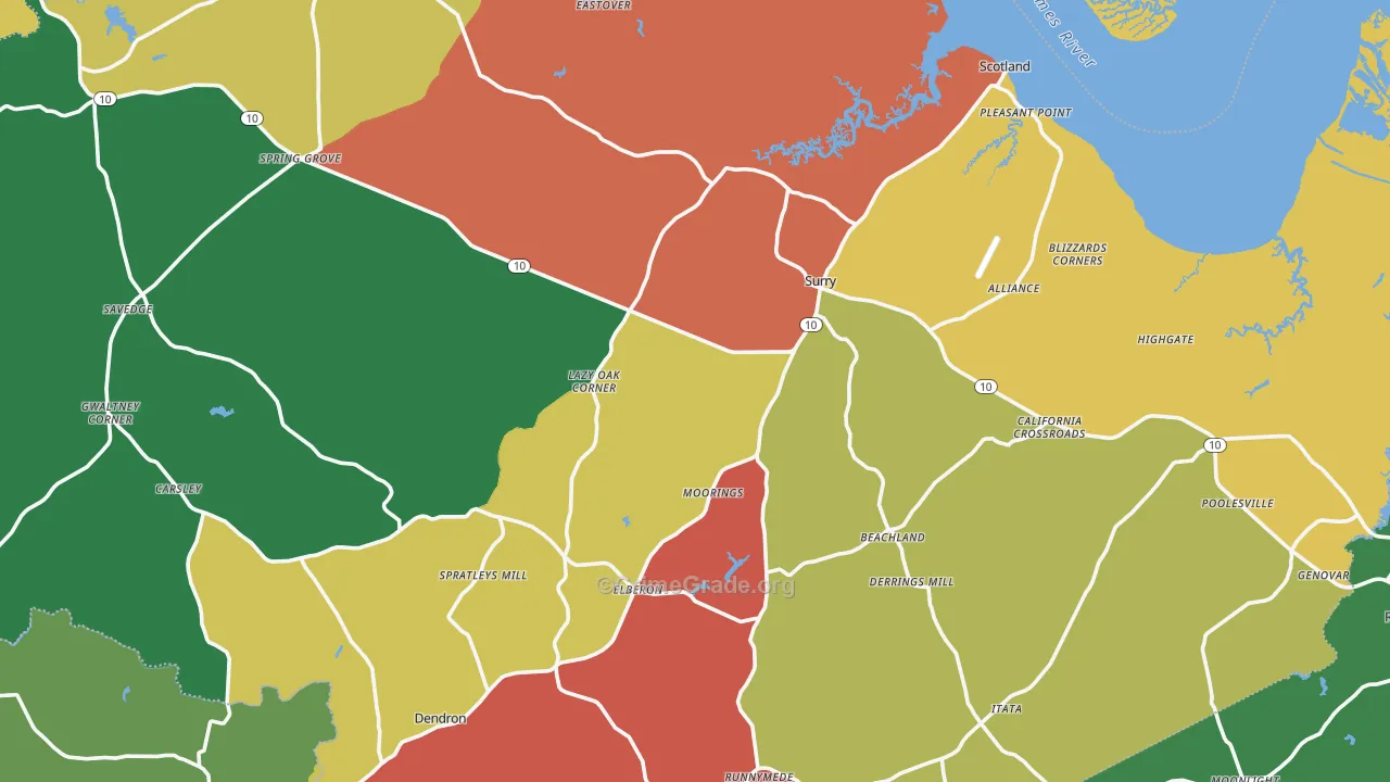 Surry County, VA Map of Drug-Related Crime Rates