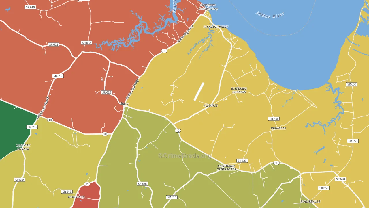Surry, VA Map of Drug-Related Crime Rates