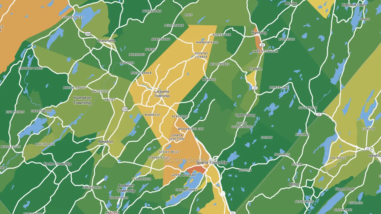 Sussex County, NJ Map of Drug-Related Crime Rates