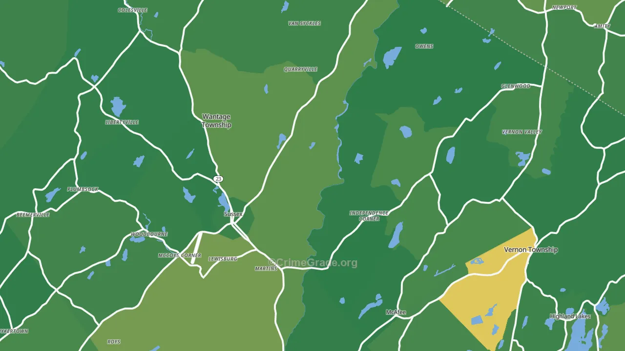 Sussex, NJ Map of Drug-Related Crime Rates