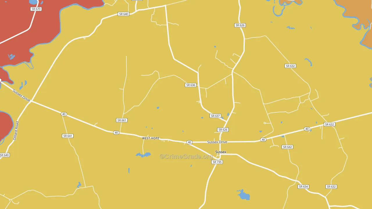 Sussex, VA Map of Drug-Related Crime Rates