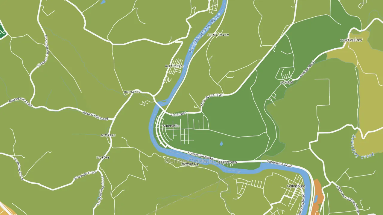 Sutersville, PA Map of Drug-Related Crime Rates