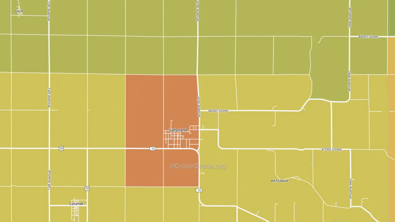 Sutherland, IA Map of Drug-Related Crime Rates