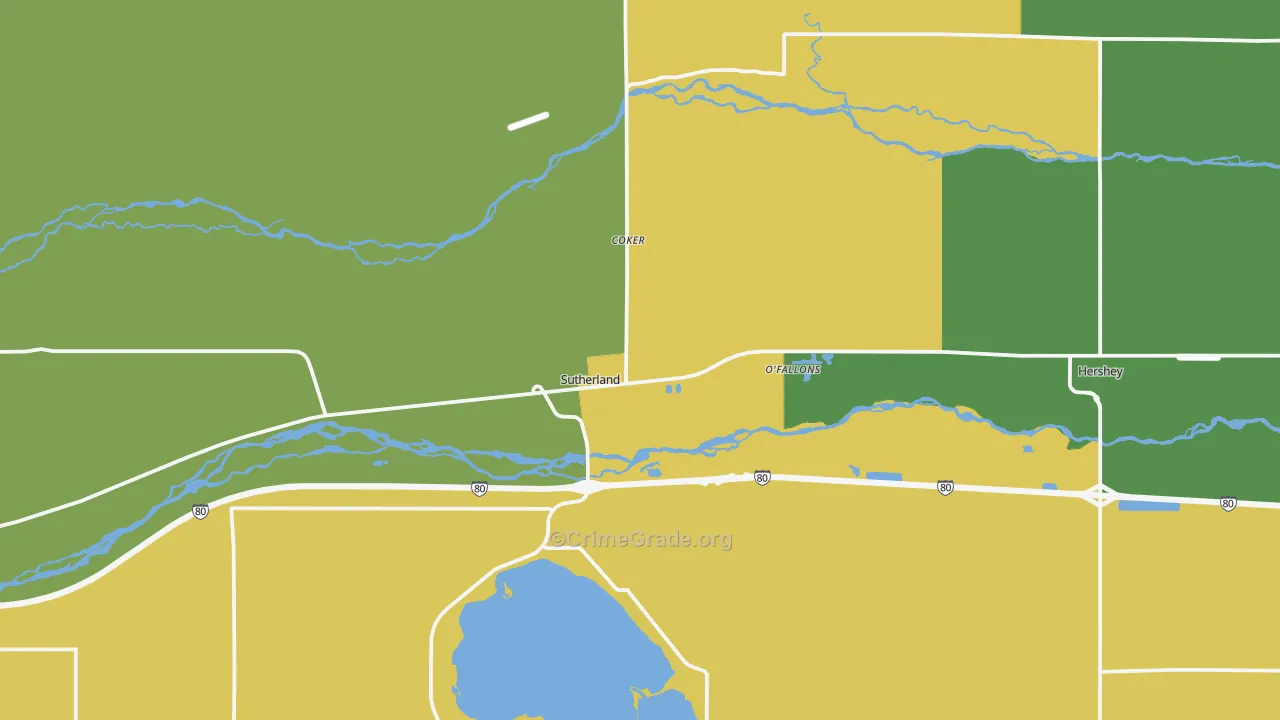 Sutherland, NE Map of Drug-Related Crime Rates