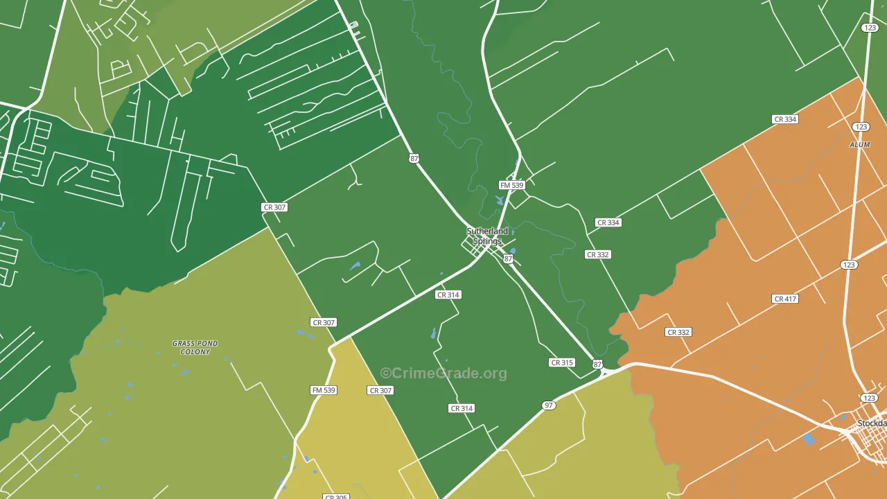 Sutherland Springs, TX Map of Drug-Related Crime Rates