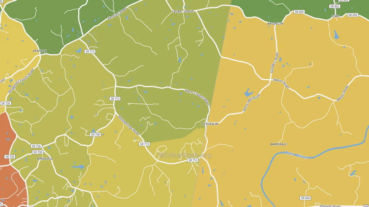 Sutherlin, VA Map of Drug-Related Crime Rates