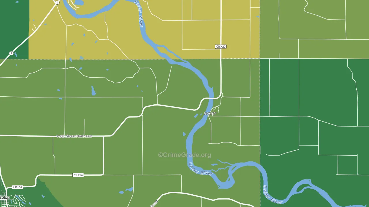 Sutliff, IA Map of Drug-Related Crime Rates