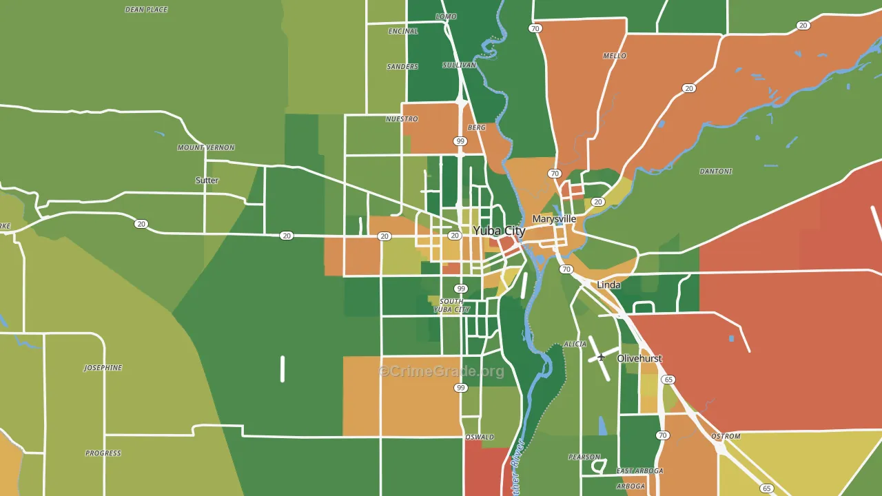 Sutter County, CA Map of Drug-Related Crime Rates