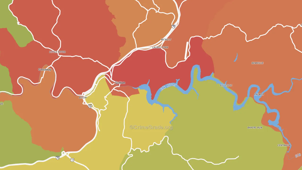 Sutton, WV Map of Drug-Related Crime Rates