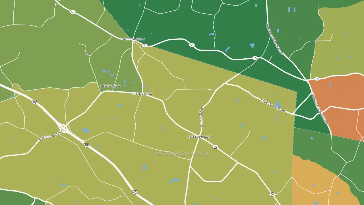 Suttontown, NC Map of Drug-Related Crime Rates