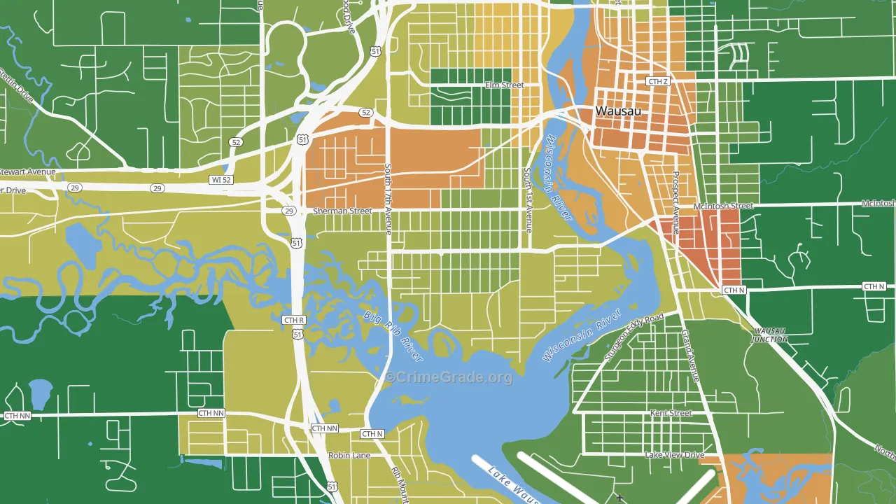 SW Jones, Wausau, WI Map of Drug-Related Crime Rates