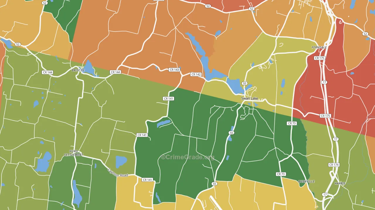 Swan Lake, NY Map of Drug-Related Crime Rates