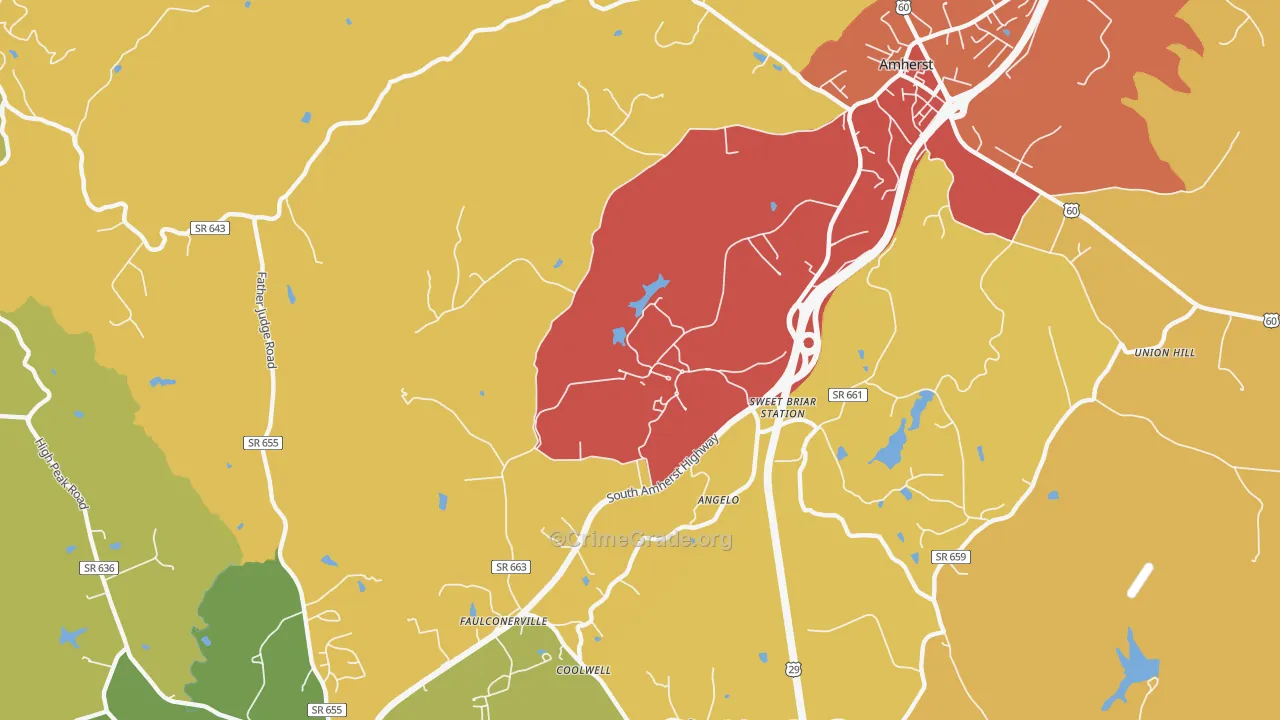Sweet Briar, VA Map of Drug-Related Crime Rates