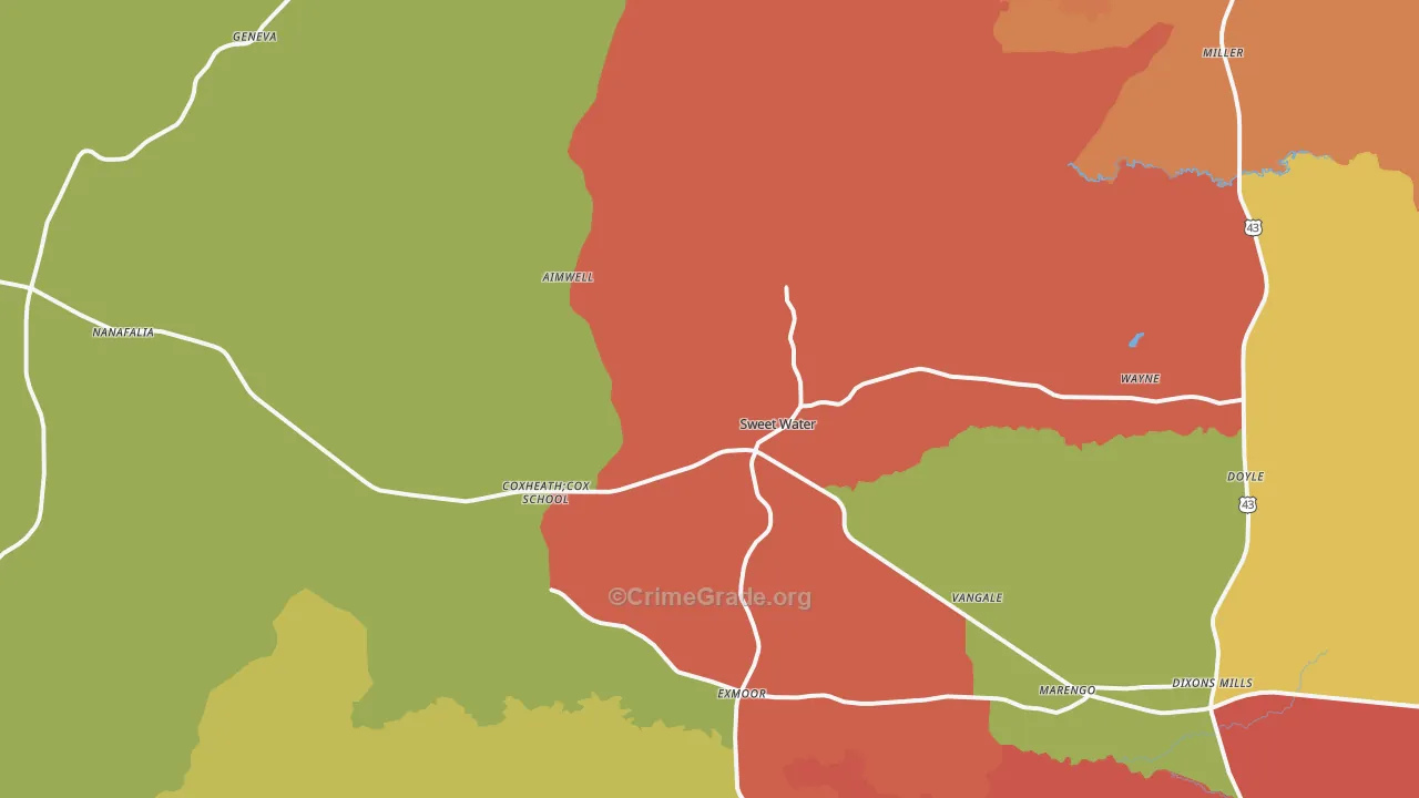 Sweet Water, AL Map of Drug-Related Crime Rates