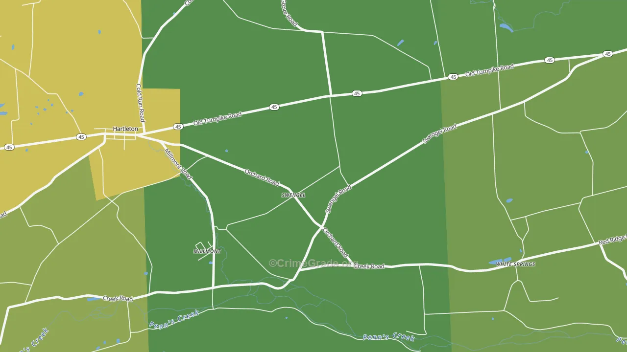 Swengel, PA Map of Drug-Related Crime Rates