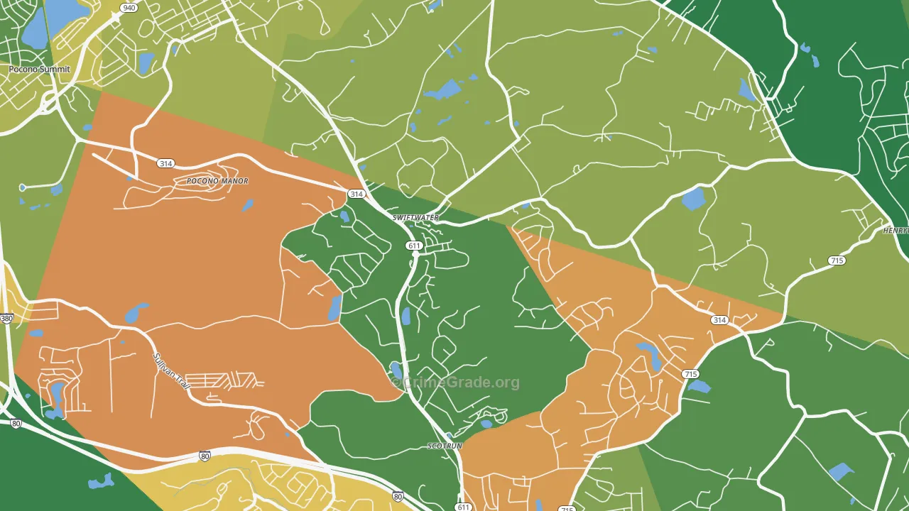 Swiftwater, PA Map of Drug-Related Crime Rates