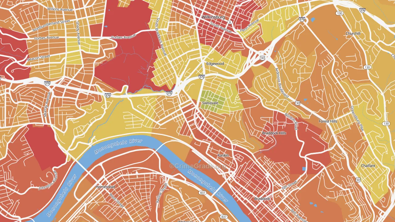Swissvale, PA Map of Drug-Related Crime Rates