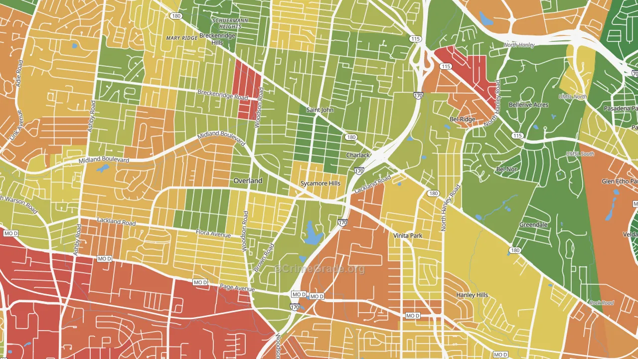 Sycamore Hills, MO Map of Drug-Related Crime Rates