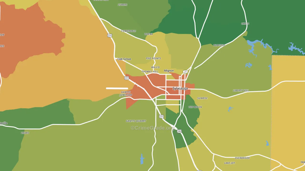 Sylacauga, AL Map of Drug-Related Crime Rates