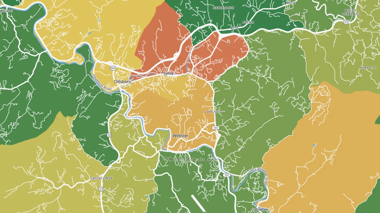 Sylva, NC Map of Drug-Related Crime Rates