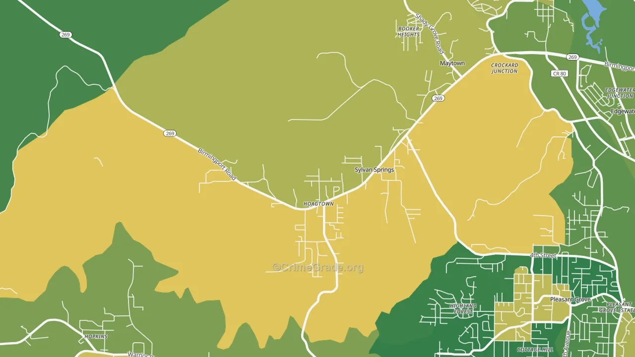 Sylvan Springs, AL Map of Drug-Related Crime Rates
