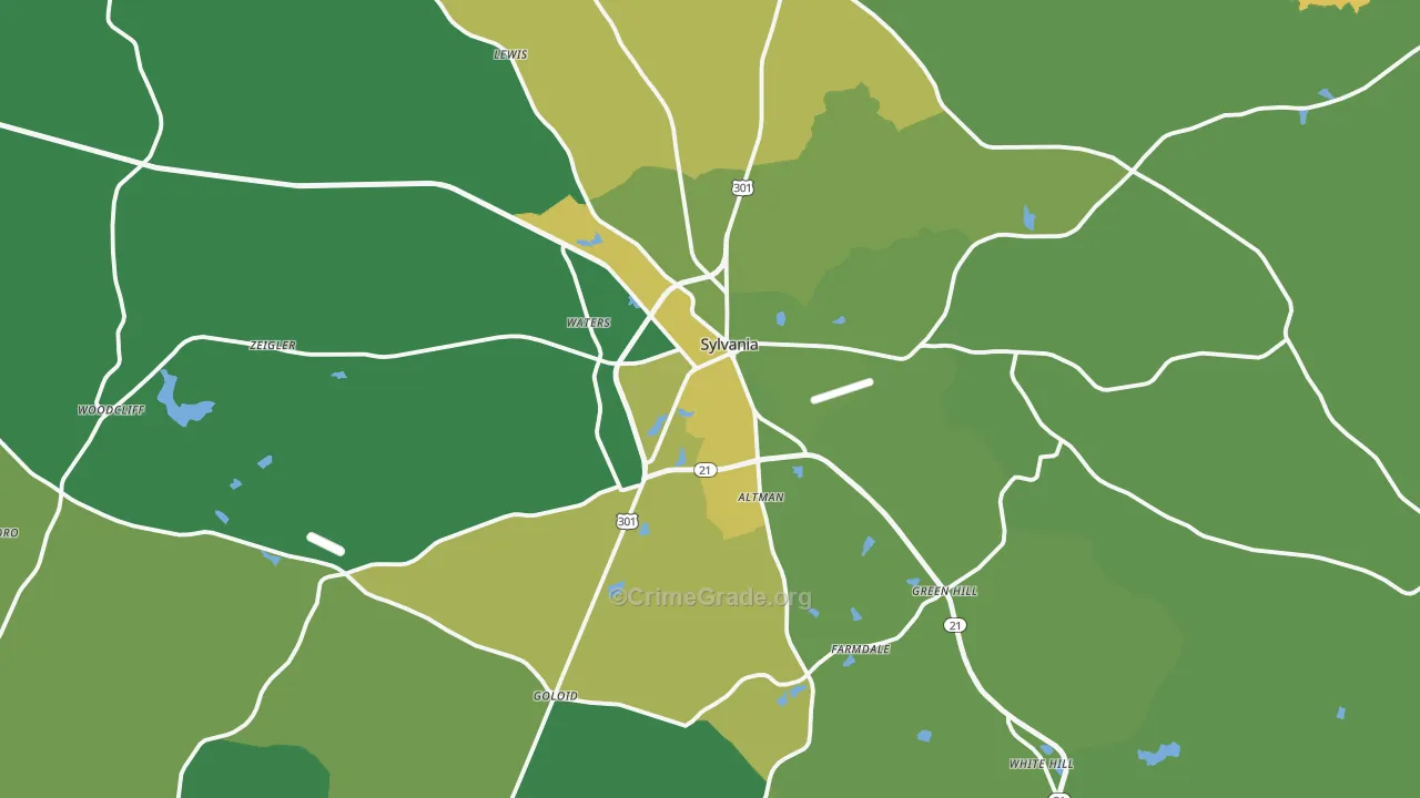 Sylvania, GA Map of Drug-Related Crime Rates