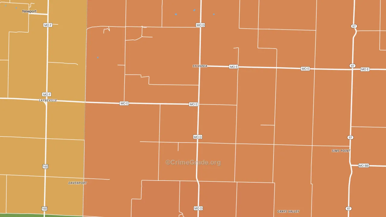 Sylvania, MO Map of Drug-Related Crime Rates