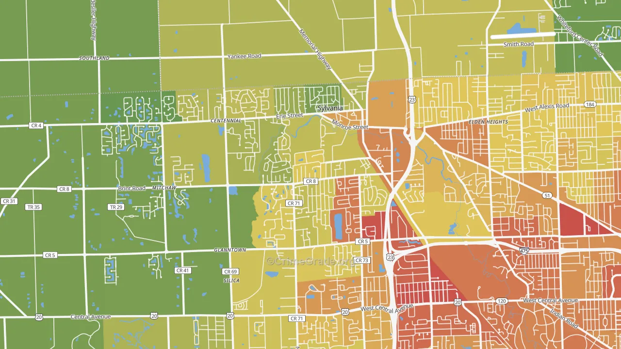Sylvania, OH Map of Drug-Related Crime Rates