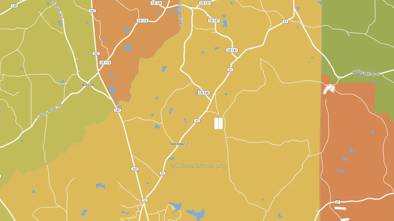 Tabernacle, AL Map of Drug-Related Crime Rates