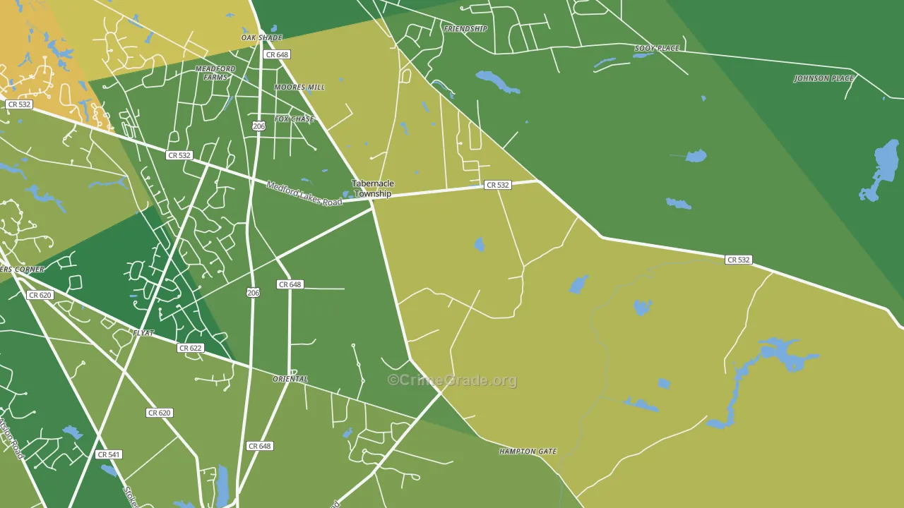 Tabernacle, NJ Map of Drug-Related Crime Rates