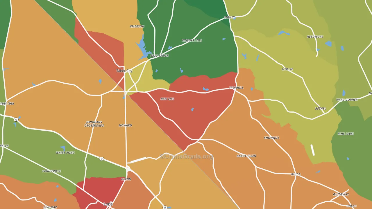 Tabor City, NC Map of Drug-Related Crime Rates