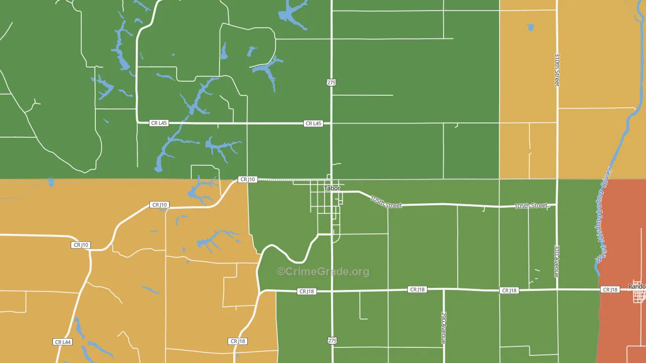 Tabor, IA Map of Drug-Related Crime Rates