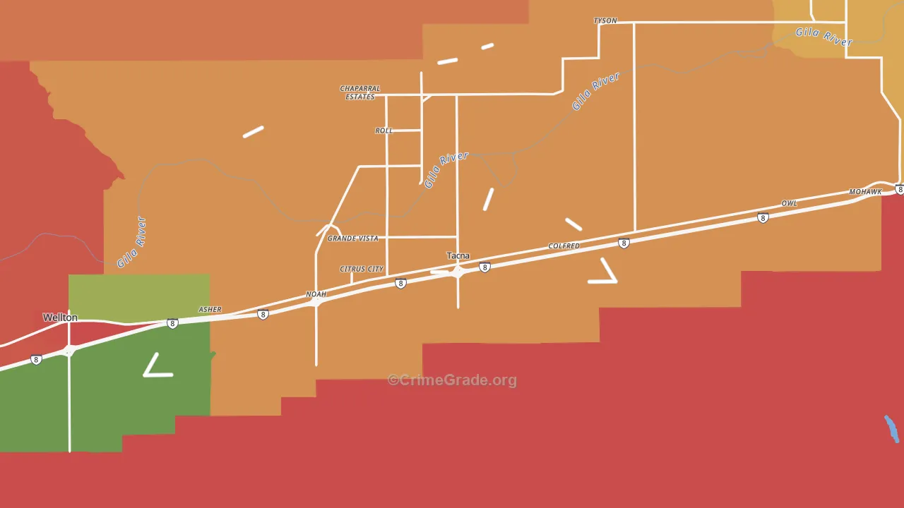 Tacna, AZ Map of Drug-Related Crime Rates