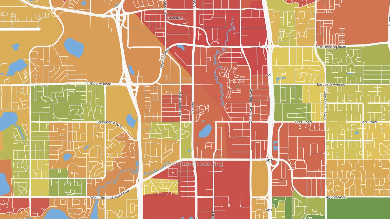 Taku-Campbell, Anchorage, AK Map of Drug-Related Crime Rates