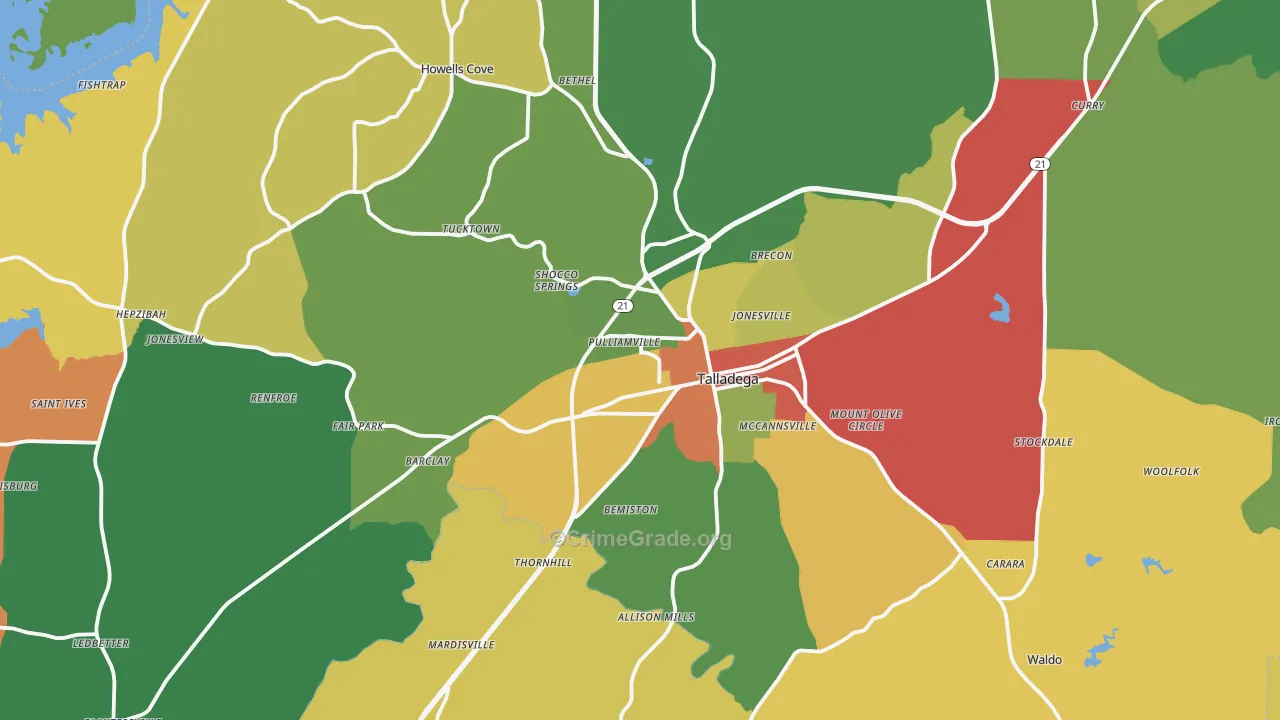Talladega, AL Map of Drug-Related Crime Rates
