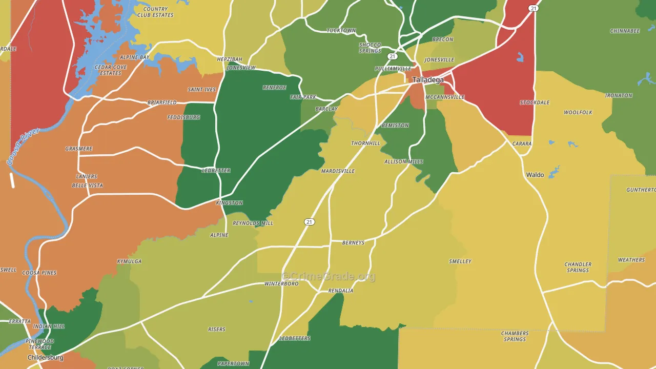 Talladega County, AL Map of Drug-Related Crime Rates