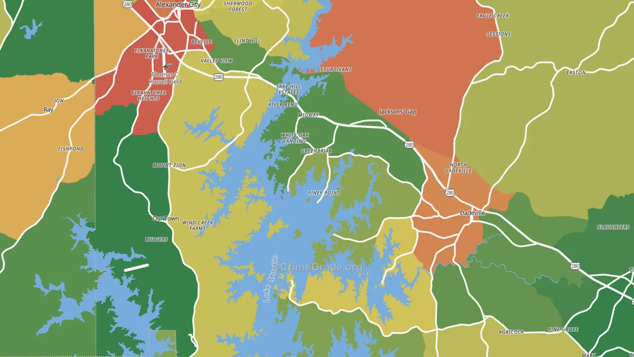 Tallapoosa County, AL Map of Drug-Related Crime Rates