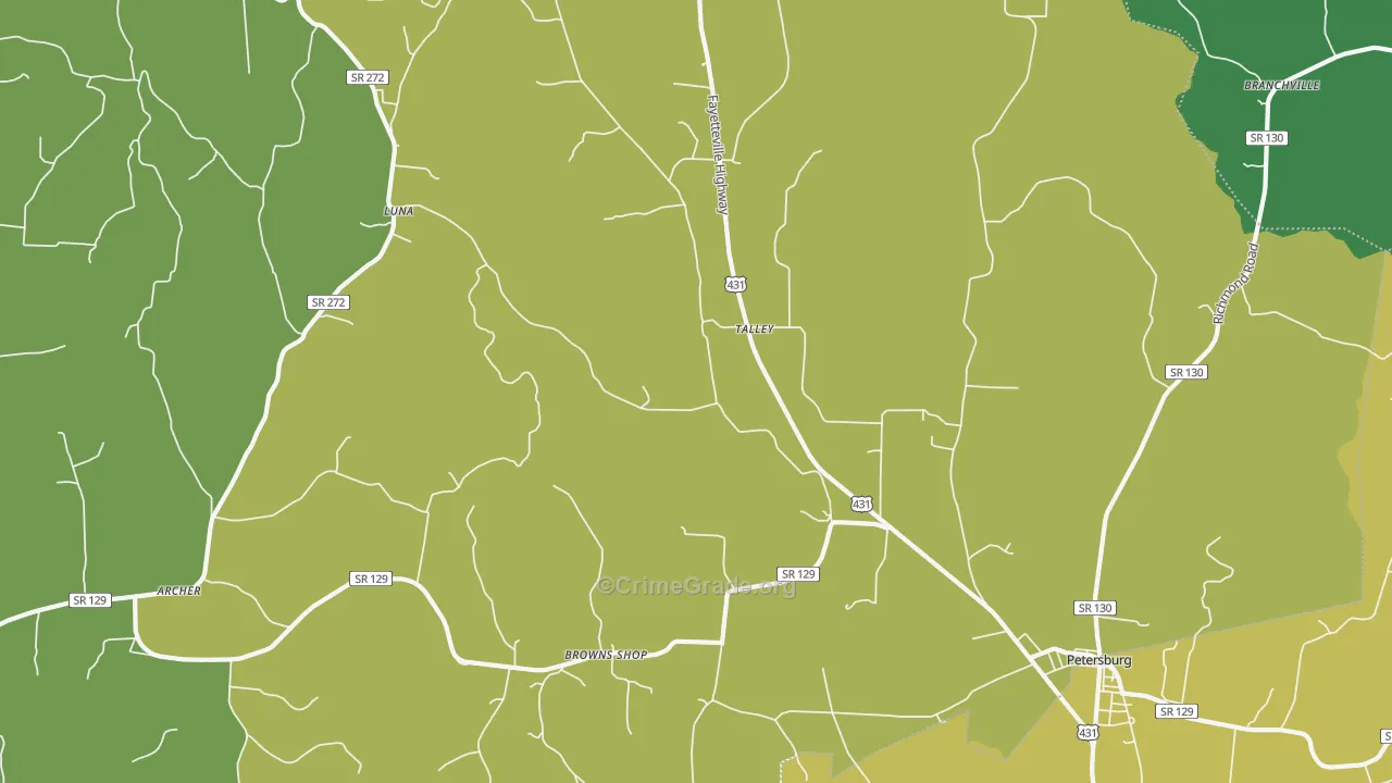 Talley, TN Map of Drug-Related Crime Rates