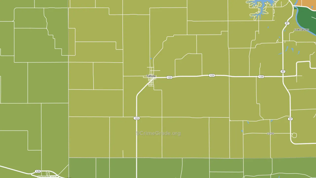 Tallula, IL Map of Drug-Related Crime Rates