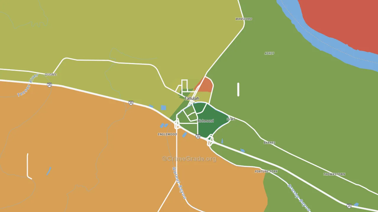 Tallulah, LA Map of Drug-Related Crime Rates