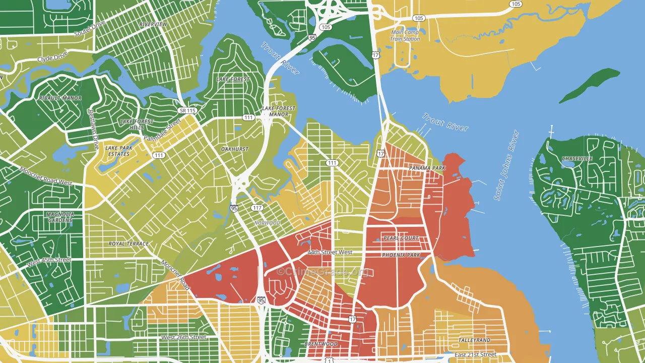 Tallulah-North Shore, Jacksonville, FL Map of Drug-Related Crime Rates