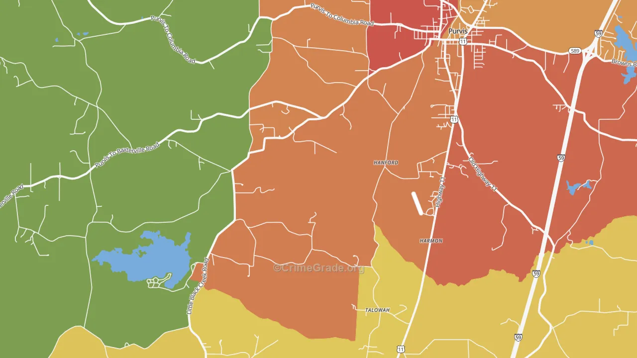Talowah, MS Map of Drug-Related Crime Rates