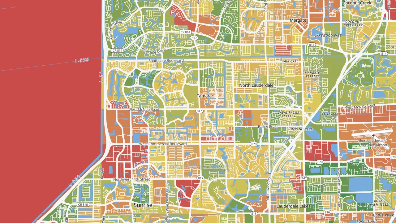 Tamarac, FL Map of Drug-Related Crime Rates