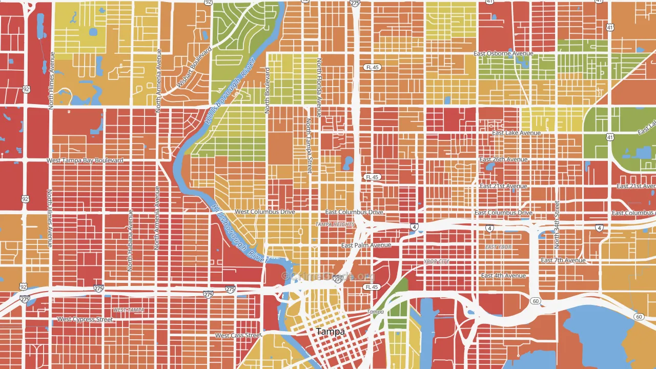 Tampa Heights, Tampa, FL Map of Drug-Related Crime Rates