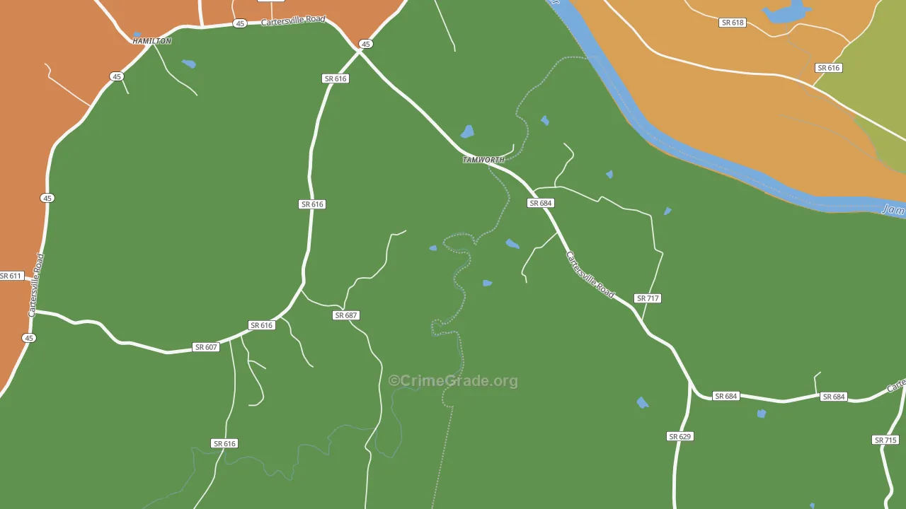 Tamworth, VA Map of Drug-Related Crime Rates