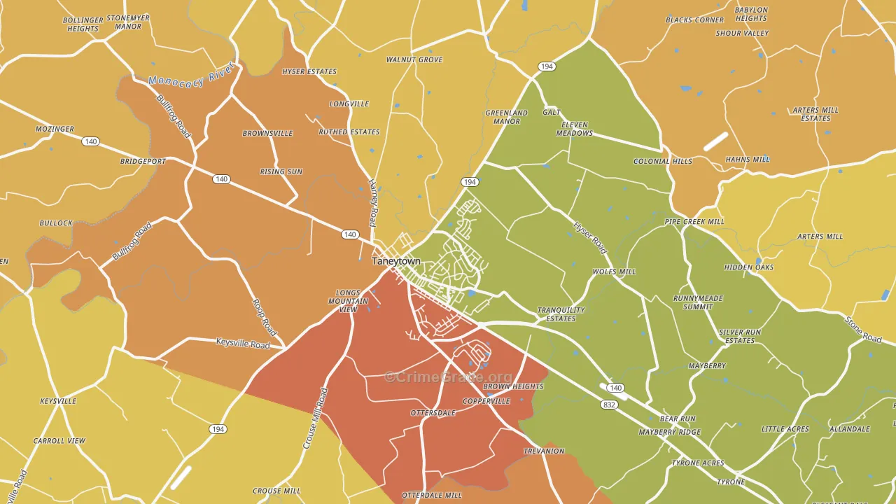 Taneytown, MD Map of Drug-Related Crime Rates