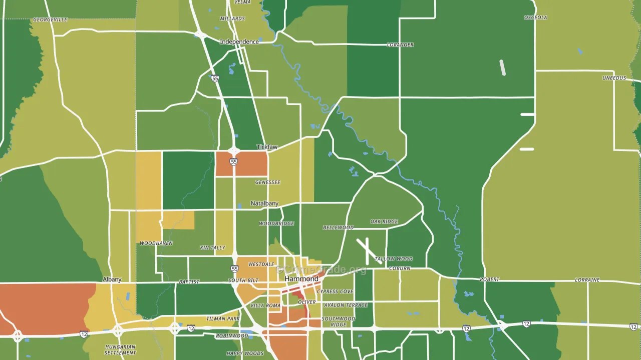 Tangipahoa Parish, LA Map of Drug-Related Crime Rates