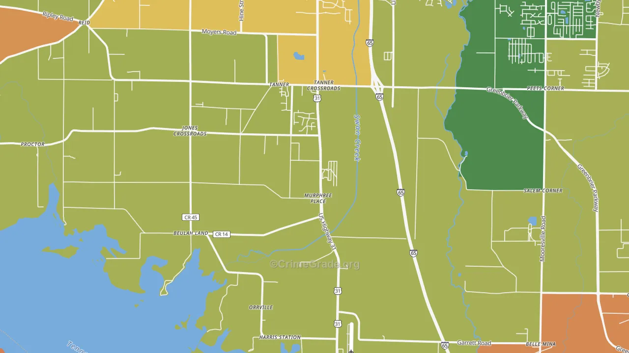 Tanner, AL Map of Drug-Related Crime Rates