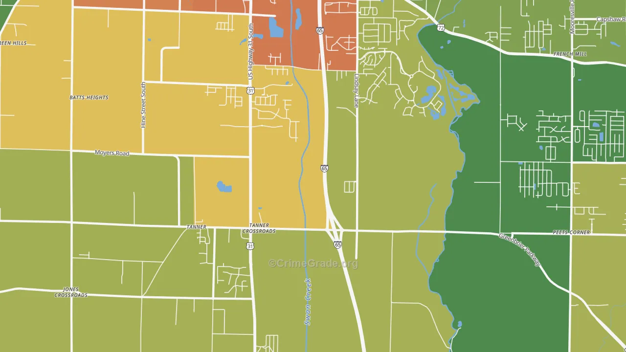 Tanner Crossroads, AL Map of Drug-Related Crime Rates