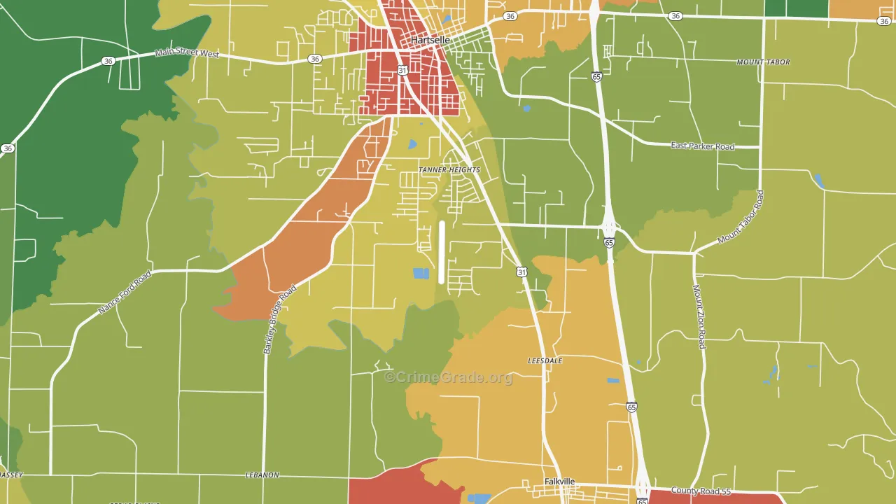 Tanner Heights, AL Map of Drug-Related Crime Rates